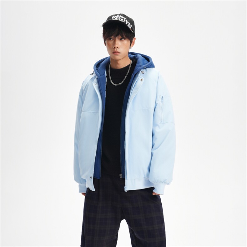 !潮流冬季连帽拉链加绒加厚棉衣情侣撞色棉服外套MY5567-P78,男装棉衣,星座610B-1