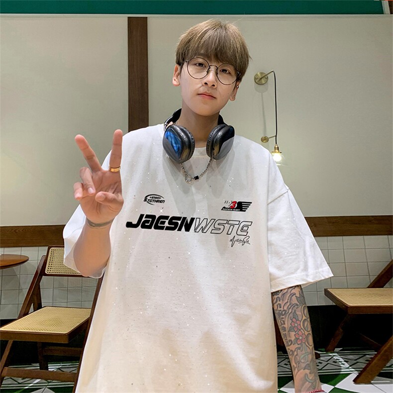 可48小时发货支持抖音得物来样二开 美式满天星亮片短袖T恤MTX708图片