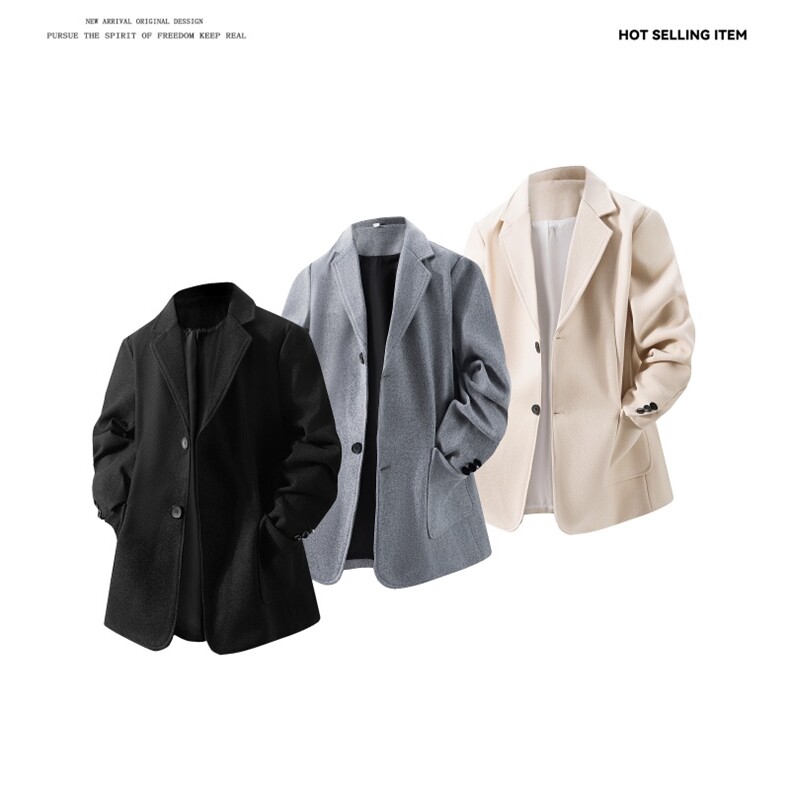 N6169/P95加棉P105冬季新开叉呢料毛呢西服男宽松外套上衣呢大衣图片