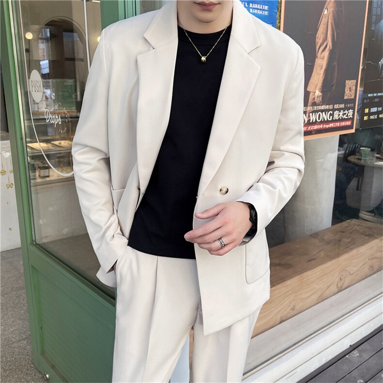 白色痞帅休闲西装男潮流宽松轻熟风西服单西装男士网红外套秋冬款，男装西服，星座505-2（原电商A260-1)