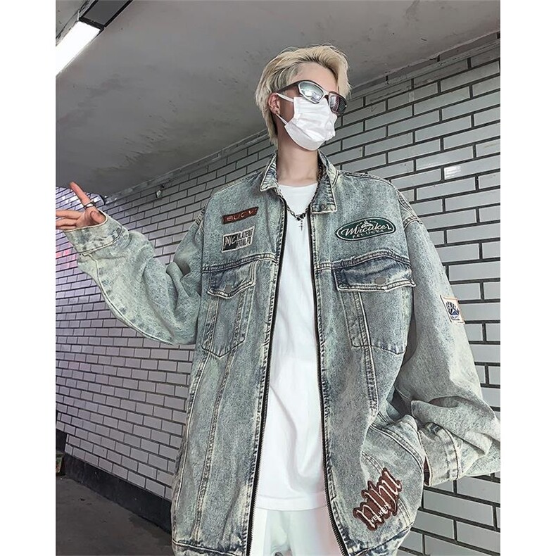 美式高街秋季牛仔外套男潮牌炸街休闲百搭牛仔夹克男JK8021/P70,男装工装外套,电商D202-1