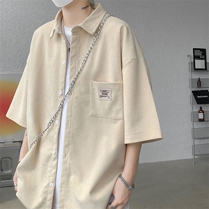 短袖衬衫男士夏季新款港风宽松大码灯芯绒衬衣CS005-P35图片