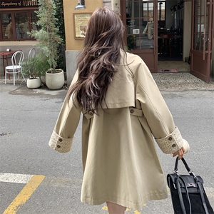 蕾丝拼接翻领风衣外套女春秋中长款高级感学院风减龄法式大衣夹克图片