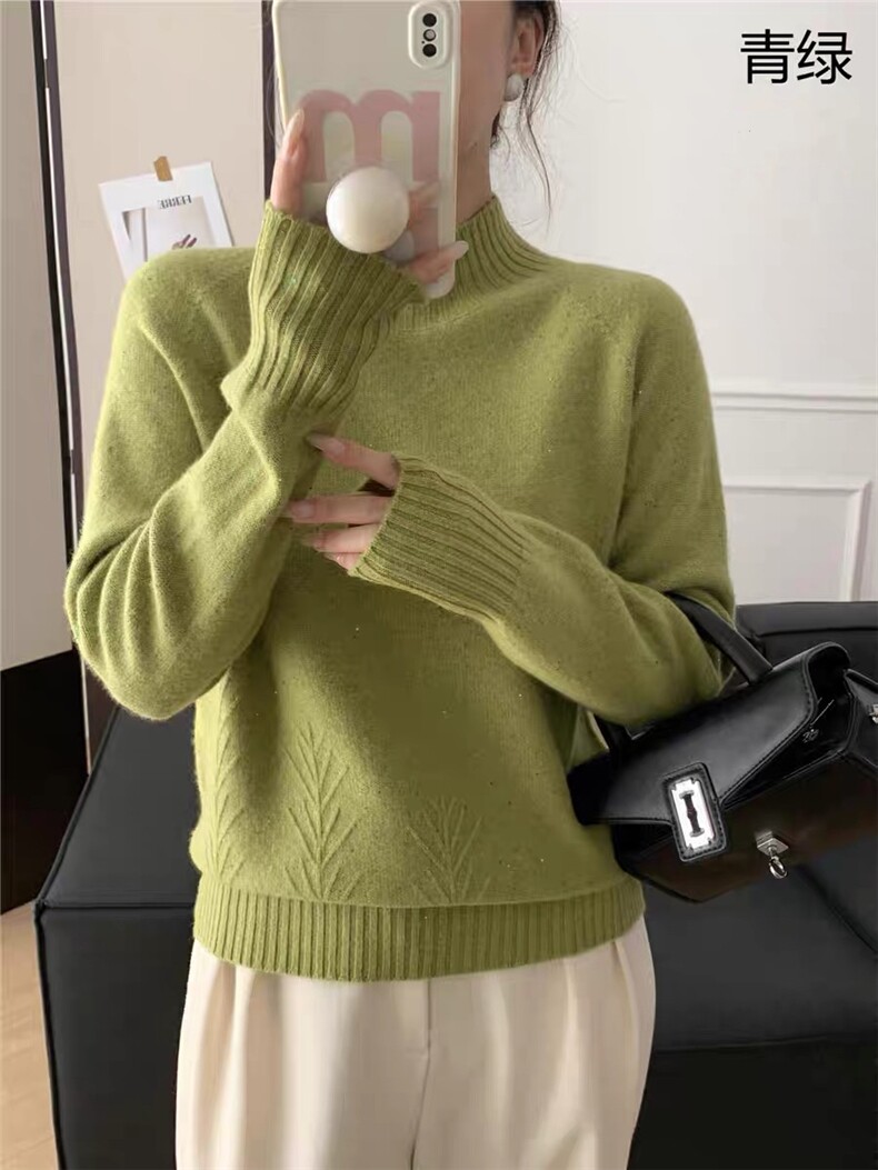 时尚百搭黑色半高领毛衣女秋冬新款加厚保暖长袖针织衫打底衫,女装羊毛衫,牧思羊