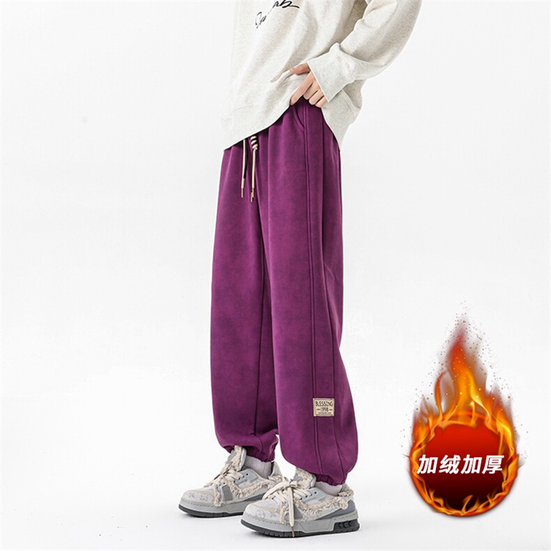 8XL-M痞帅脏脏束脚休闲卫裤男秋冬加绒加厚大码裤子KZ022特价P40，男装休闲裤，电商B312