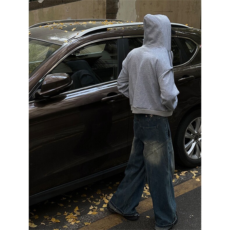 自家图，博主风cleanfit垫肩设计感双拉链卫衣男解构风WYB05-P58,男装卫衣,星座1007（原301D）
