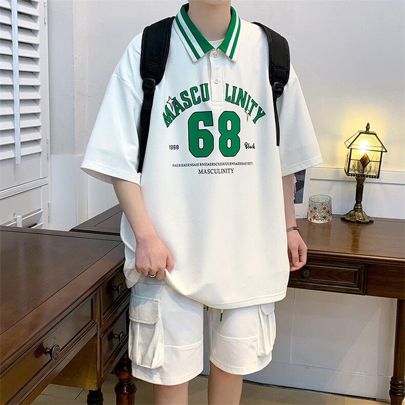 港风夏季短袖短裤两件套男潮情侣半袖POLO衫休闲T恤套装6630-P55,男装Polo衫,电商A441-1