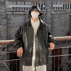 美式港风钢印夹克大码皮衣鳄鱼纹情侣皮衣男外套JK8749P90控128图片