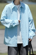 8XL-M泡泡纱盐缩肌理长袖衬衫男夏季冰丝外套防晒衬衣CS29007P40，男装衬衫，电商B312