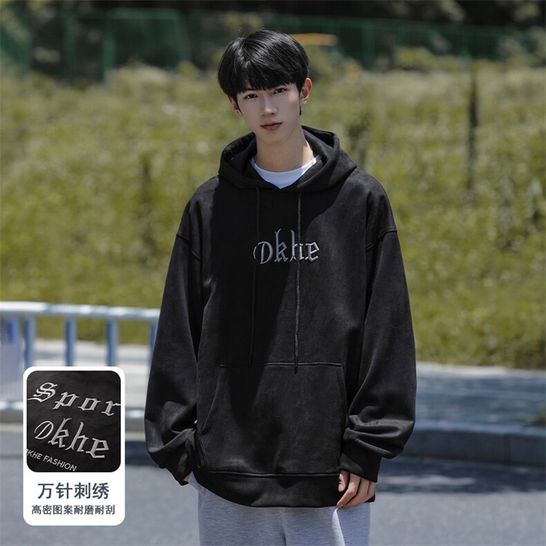 M-6XL380克大码秋季新款连帽麂皮绒刺绣套头卫109-W02042-P58,男装卫衣,星座109-1