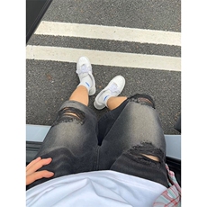 潮流复古港风牛仔短裤水洗做旧男女同款破洞牛仔裤K780TP35控58，男装牛仔裤，电商A102B