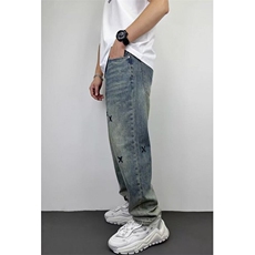 刺绣牛仔裤男夏季新款男士宽松男裤潮牌痞帅炸街直筒裤子N8807，男装牛仔裤，星座1116A（原606A-3）