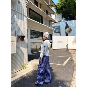 复古格子休闲裤男女慵懒氛围感宽松直筒排扣设计裤子MK9053 P56图片