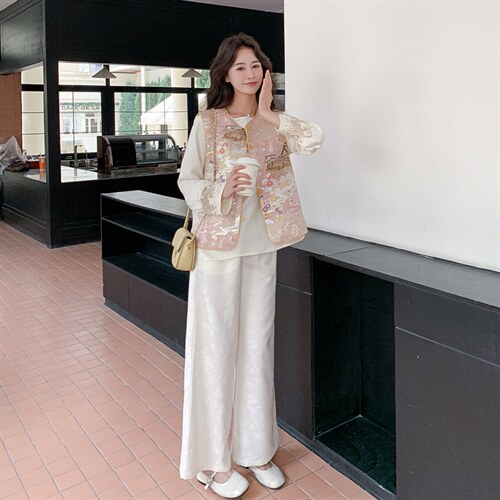 双面穿马甲十衬衣十阔腿裤三件套套裤2C267-117-P245-K365，女装套装/套裙，茵姿媚