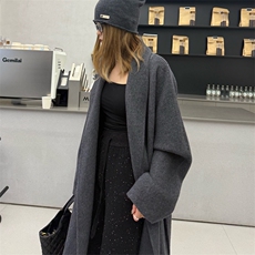 2025年夏季新款百搭女士长袖系带长袖长款大衣，女装双面呢大衣，蒙绒特