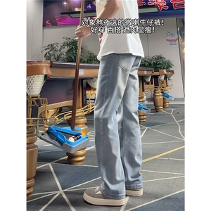 高腰牛仔裤男款秋季美式直筒窄版裤子修身显腿长弯刀微喇裤网图图片