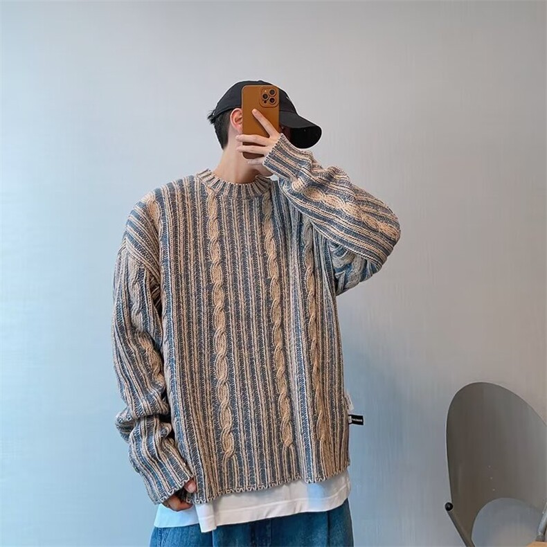韩系秋冬穿搭cleanfit男生高级感毛衣秋复古撞色圆领休闲,男装针织衫/毛衣,星座218-1（原230）