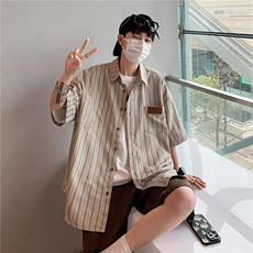 日系五分袖春夏季新款衬衫潮流慵懒男方领宽松型衬衫C353P28，男装衬衫，星座1116-2