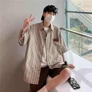 日系五分袖春夏季新款衬衫潮流慵懒男方领宽松型衬衫C353P28图片