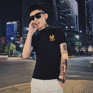 312A-537-P45 2021夏社会精神小伙短袖T恤男潮流翻领半袖POLO衫B图片