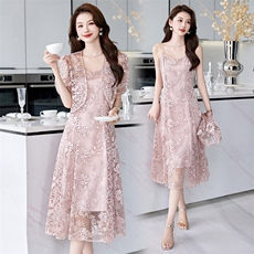 法式绝美吊带连衣裙两件套女夏2024新款显瘦气质吊带裙高级感套装，女装套装/套裙，火爆靓佳人