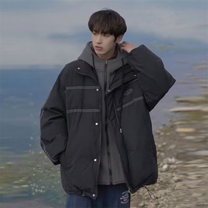 美式复古冬季加厚棉服男款套装假两件棉衣男外套保暖棉袄搭配图片