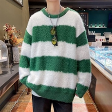 秋冬季毛茸茸圆领毛衣男美式复古情侣百搭保暖条纹针织衫1020P56，男装针织衫/毛衣，星座410-2