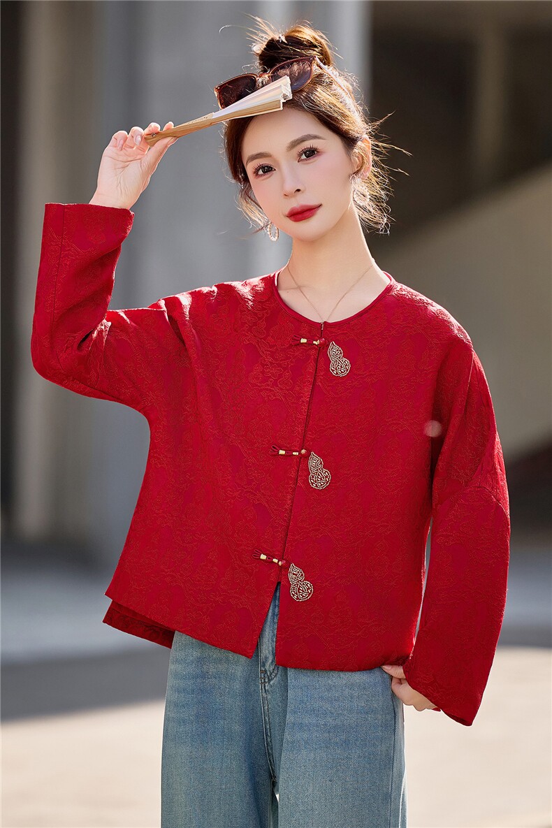 现货2026年春款短款外套欧货bao款新中式提花面料重工定珠葫芦,女装短外套,众宇琦
