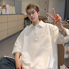 港风大码潮流宽松百搭套头翻领长袖衬衫男XZ213-CS8802-P55控68，男装衬衫，星座213