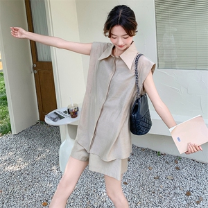 工装风休闲马甲短裤套装女2025夏季新款韩系高级感无袖衬衫两件套图片