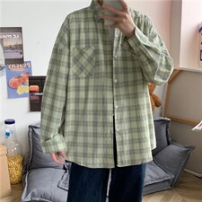 格子衬衫秋季新款潮ins宽松慵懒清新韩版休闲帅气上衣W1290-P33，男装衬衫，星座512-4