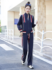 休闲运动套装女2025年新款春季时尚拼色运动服百搭女款两件套装裤，女装套装/套裙，妙形