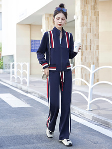 休闲运动套装女2025年新款春季时尚拼色运动服百搭女款两件套装裤图片