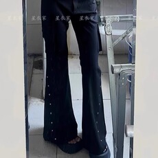 美式辣妹低腰修身黑色喇叭裤女街头酷飒拉链口袋工装牛仔裤，男装牛仔裤，星座506A
