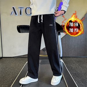 秋冬加绒牛仔裤 男士直筒阔腿拼接直筒裤弯刀裤潮901N42加绒P68图片