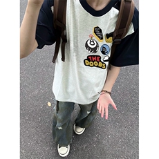 抖音得物高品质二开240克宽松纯棉美式潮牌插肩袖拼接短袖T恤，男装T恤，电商A486