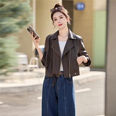 BAO现货休闲夹克翻领斜拉链外套2026春季新款设计感百搭夹克外套，女装皮衣，江南女神