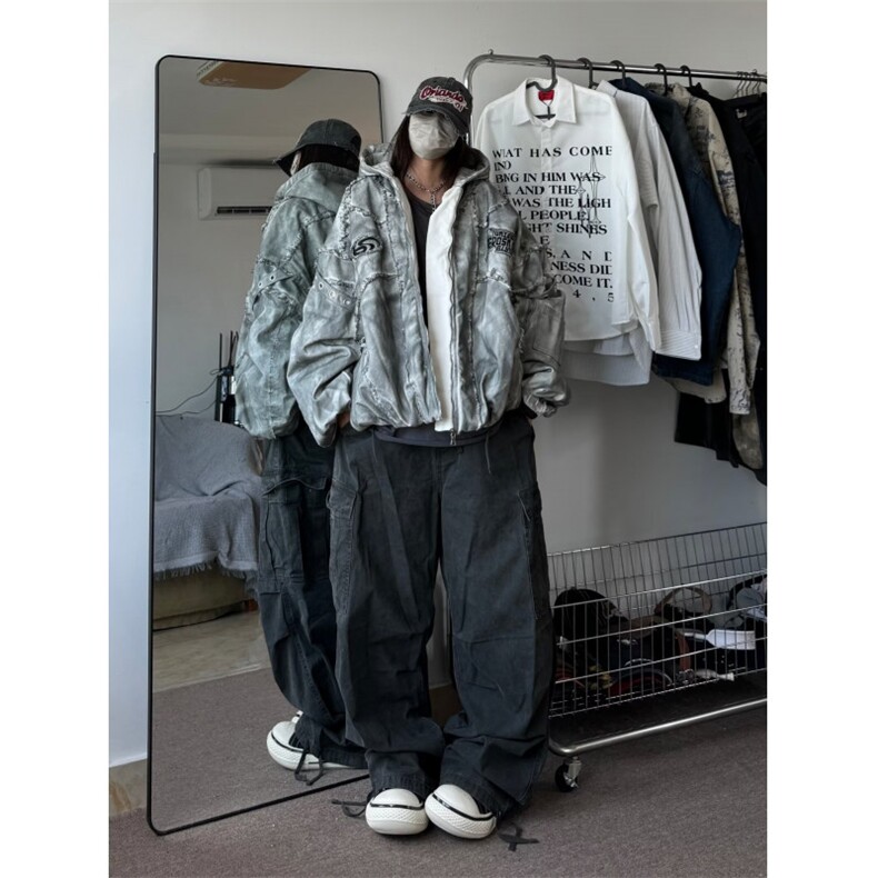 原宿ins流行慵懒新款潮流文艺设计师美式做旧连帽棉服MF297-P156,男装棉衣,星座412-2