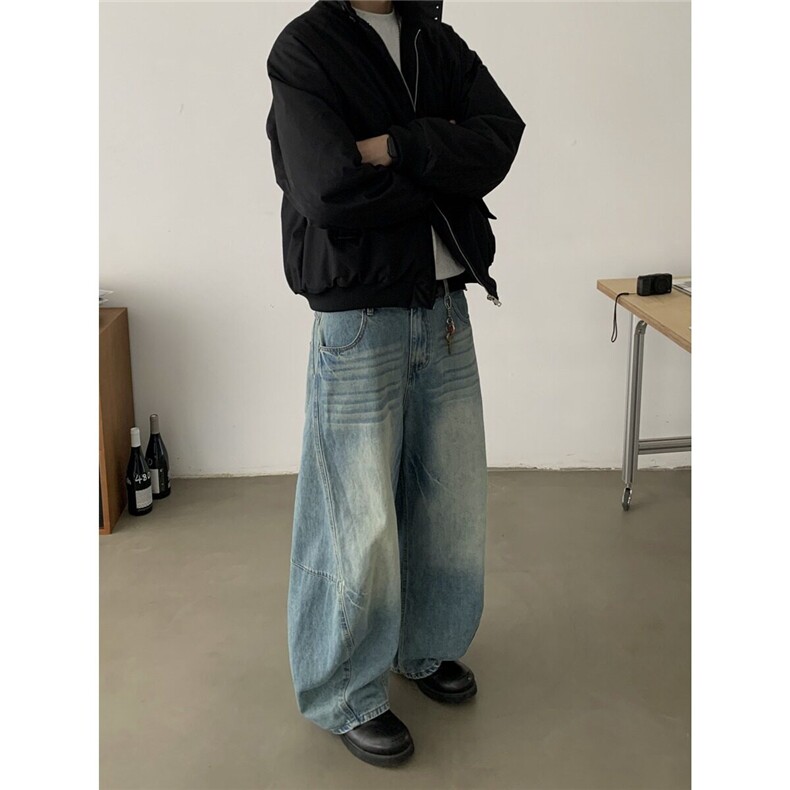 美式复古水洗宽松弯刀牛仔裤男女潮牌阔腿高级感长裤WLN12088-p55,男装牛仔裤,星座1008