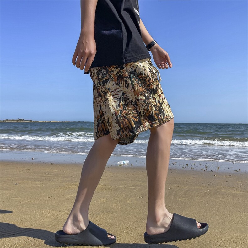 夏季新款提花冰丝短裤速干薄款宽松休闲运动沙滩五分裤,男装牛仔裤,星座410-7