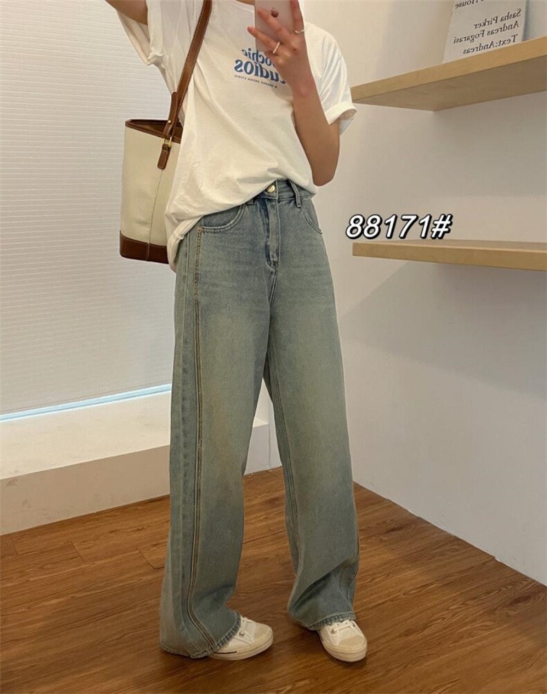 刺绣阔腿牛仔裤，女装牛仔裤，18867829688