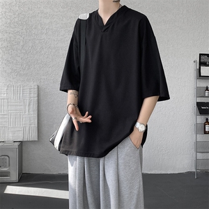 8XL-M短袖t恤男款夏季薄款垂感小V领七分袖加肥加大码DT005特P20图片