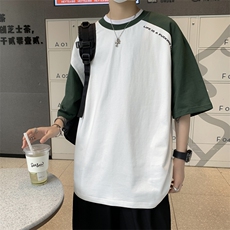 C230-P28日系复古圆领半袖T恤2024夏季新款潮流撞色短袖T恤男，男装T恤，星座512-6
