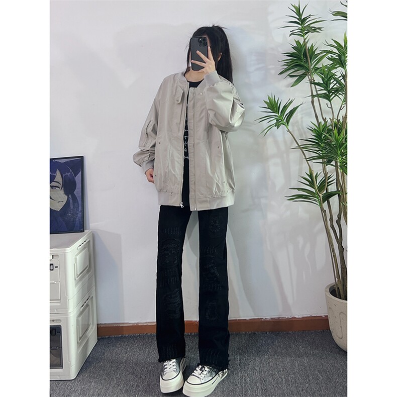 B221美式ins高街小众假破洞修身微喇牛仔裤LK22065-P65控88,男装牛仔裤,电商B221