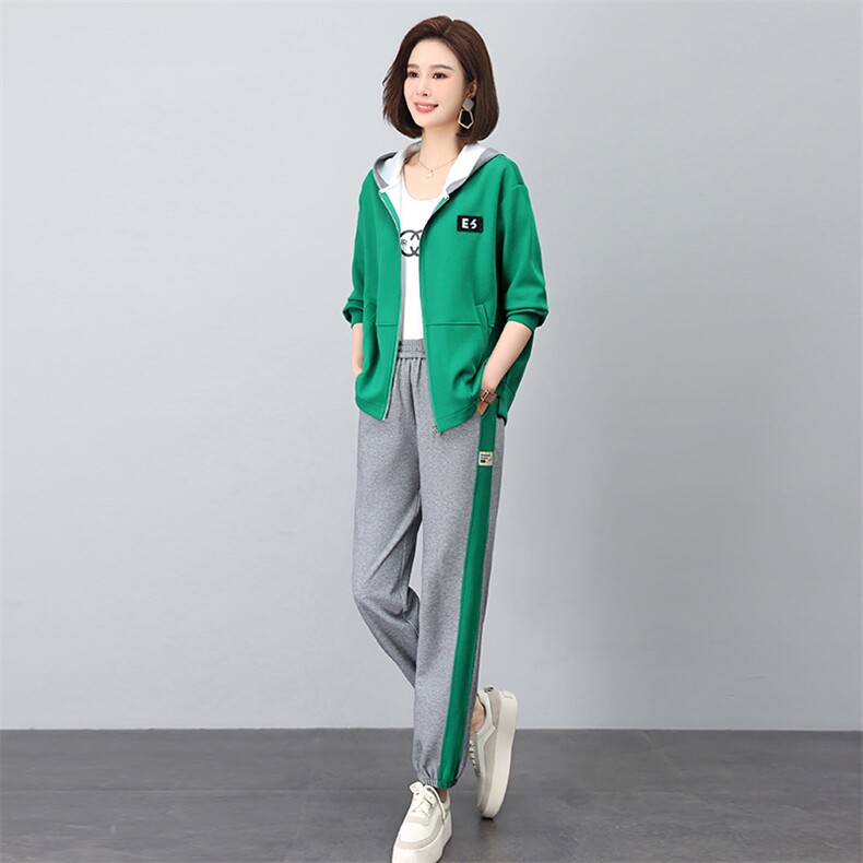 时尚撞色贴标休闲套装女秋季新款宽松显瘦运动两件套,女装套装/套裙,依恋蒂丝