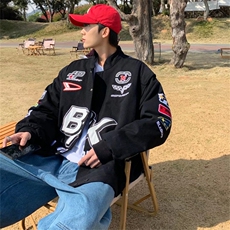 美式复古街头刺绣赛车服ins嘻哈机车服夹夹克情侣外套男J2658-p73，男装夹克，星座1008-2