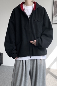 8XL-M 美式复古撞色连帽水洗夹克男高级感做旧情侣外套JK1327P88图片