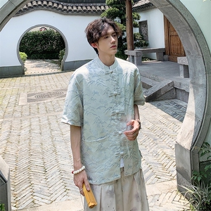新中式夏季现货大好河山宽松大码短袖衬衫A021-CS7098-P70