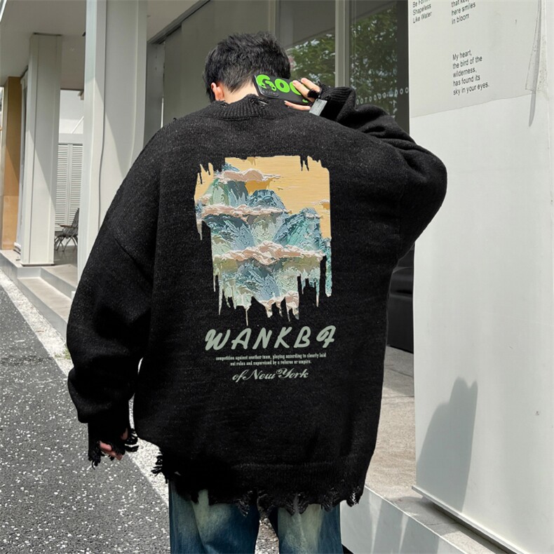 高品秋冬季破洞毛衣男复古慵懒风针织衫毛衣外套MYP3333-P65控88,男装针织衫/毛衣,电商B370
