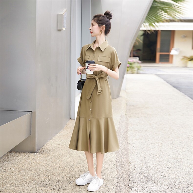 原单衬衫连衣裙女2025年夏季新款小个子气质收腰有女人味鱼尾裙子,女装连衣裙,雅佳俏